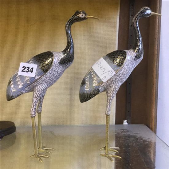 Pair of Chinese cloisonne enamel cranes